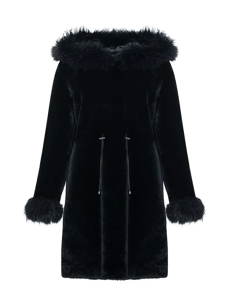 Shearling Lamb Parka With Cashmere Goat Hood Trim & Cuffs