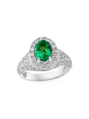 18K White Gold, Emerald & 1.58 TCW Diamond Ring
