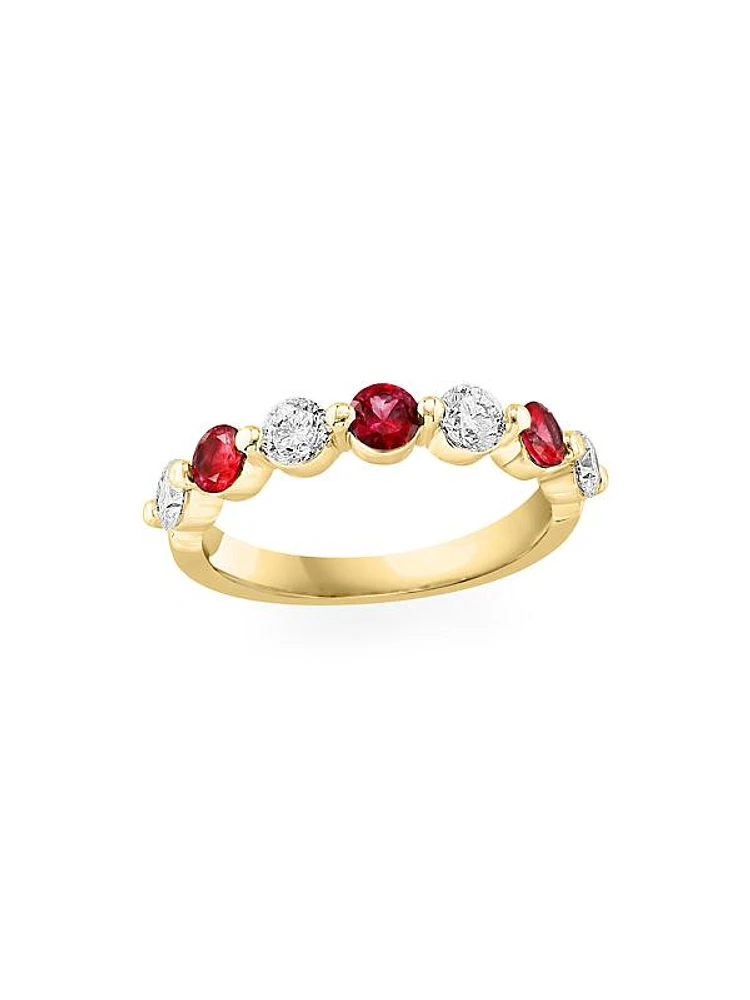 14K Gold, Ruby & 0.48 TCW Diamond Band Ring