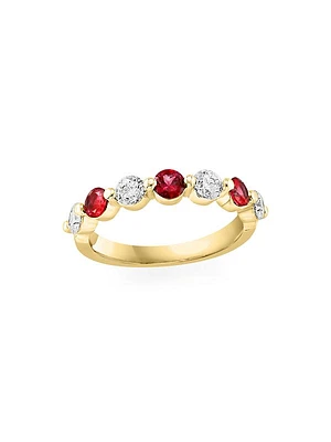 14K Gold, Ruby & 0.48 TCW Diamond Band Ring