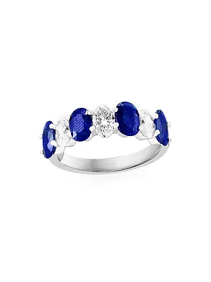 14K White Gold, Blue Sapphire & 1.26 TCW Diamond Ring