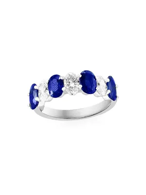 14K White Gold, Blue Sapphire & 1.26 TCW Diamond Ring