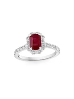 14K White Gold, Ruby & 0.37 TCW Diamond Solitaire Ring