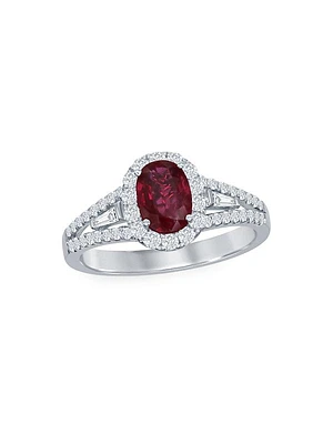 18K White Gold, Ruby & 0.50 TCW Diamond Solitaire Ring