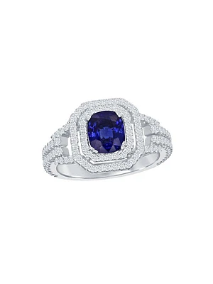 18K White Gold, Sapphire & 0.63 TCW Diamond Linear Ring