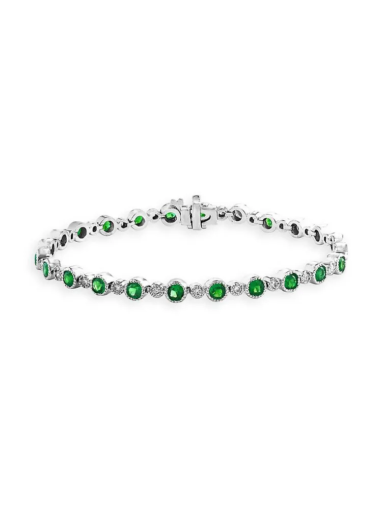 18K White Gold, Emerald & 0.72 TCW Diamond Tennis Bracelet