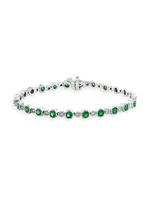 18K White Gold, Emerald & 0.72 TCW Diamond Tennis Bracelet