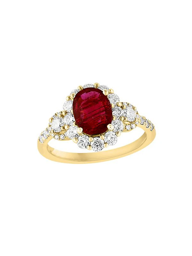 18K Yellow Gold, Ruby & 0.79 TCW Diamond Ring