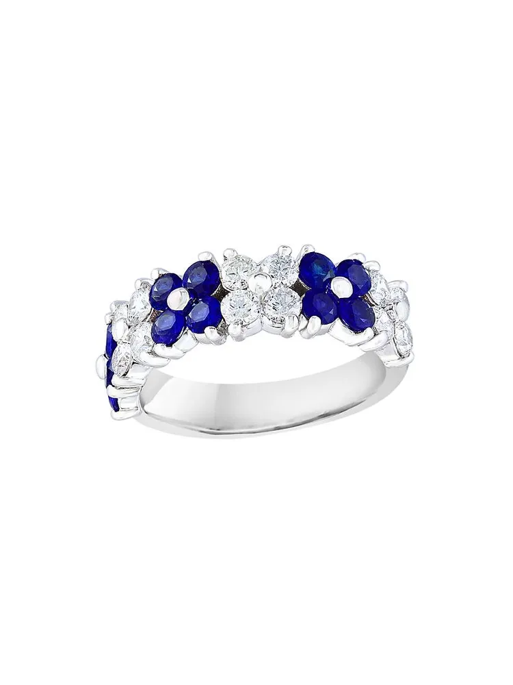 Saks Fifth Avenue Collection 14K White Gold, Blue Sapphire & 1 TCW Diamond  Flower Ring