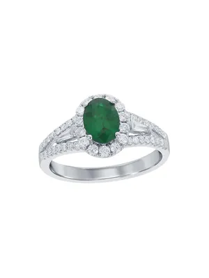 18K White Gold, Emerald & 0.50 TCW Diamond Ring