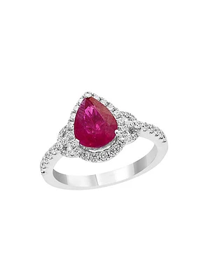 18K White Gold, Ruby & 0.42 TCW Diamond Solitaire Ring