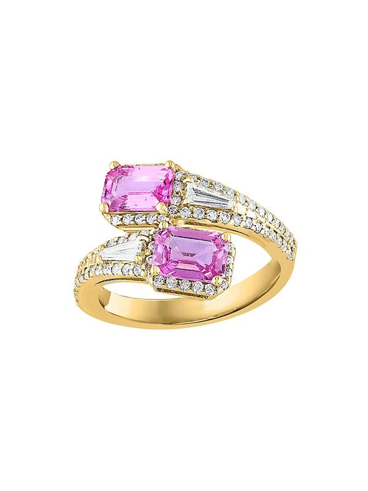 14K Yellow Gold, Pink Sapphire & 0.49 TCW Diamond Bypass Ring