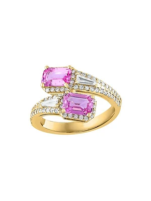 14K Yellow Gold, Pink Sapphire & 0.49 TCW Diamond Bypass Ring