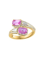 14K Yellow Gold, Pink Sapphire & 0.49 TCW Diamond Bypass Ring