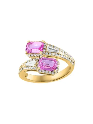 14K Yellow Gold, Pink Sapphires & 0.49 TCW Diamond Bypass Ring