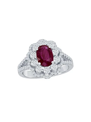 18K White Gold, Ruby & 0.74 TCW Diamond Ring