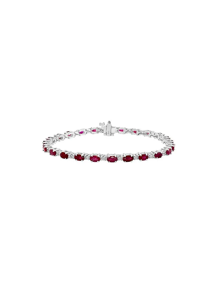 14K White Gold, Ruby & 1.01 TCW Diamond Tennis Bracelet