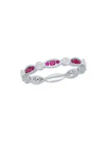 18K White Gold, Ruby & 0.17 TCW Diamond Band Ring