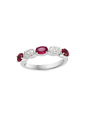 14K White Gold, Ruby & 0.40 TCW Diamond Band Ring