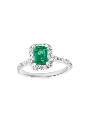 14K White Gold, Emerald 7 0.49 TCW Diamond Ring