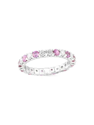 14K White Gold, Pink Sapphire & 0.88 TCW Diamond Band Ring