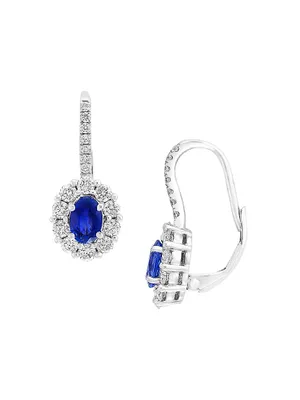 18K White Gold, Sapphire & 0.92 TCW Diamond Drop Earrings