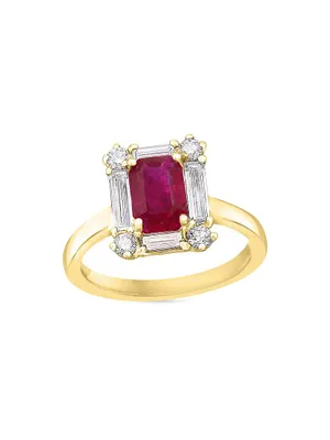 14K Gold, Ruby & 0.35 TCW Diamond Solitaire Ring