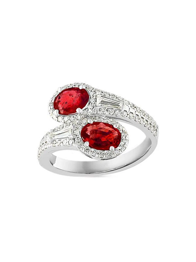 14K White Gold, Ruby & 0.83 TCW Diamond Bypass Ring