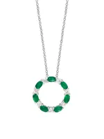 14K White Gold, 1.05 TCW Diamond & Emerald Pendant Necklace