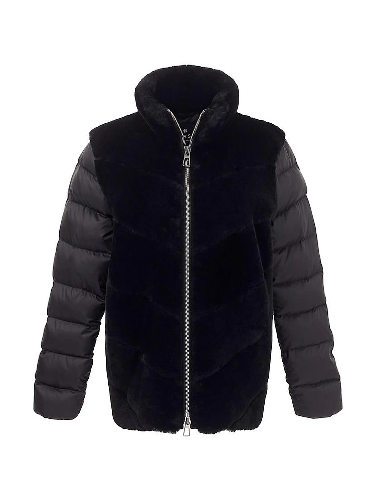 Shearling Lamb Jacket With Quilted Sleeves And Back