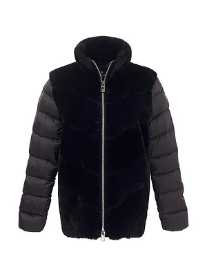 Shearling Lamb Jacket With Quilted Sleeves And Back