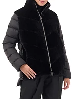 Shearling Lamb Jacket With Quilted Sleeves And Back
