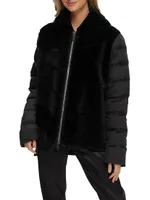 Shearling Lamb Jacket With Quilted Sleeves and Back