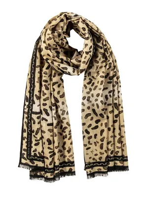 Tug Rice Leopard Print Silk & Wool Scarf
