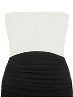 Evening Bustier Draped Dress In Crepe With Satin And Silk Train