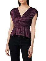 The Lea Gathered Satin Peplum Top