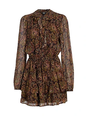 Elias Floral Silk Tie-Neck Minidress