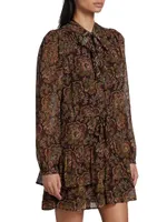 Elias Floral Silk Tie-Neck Minidress