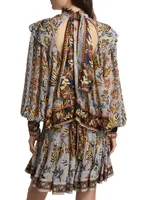 Floral Tapestry Embroidered Bishop-Sleeve Blouse