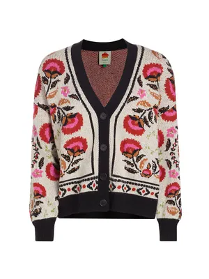 Palms Paradise Sand Needlepoint Cardigan