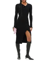 Multi-Styling Rib-Knit Long-Sleeve Midi-Dress