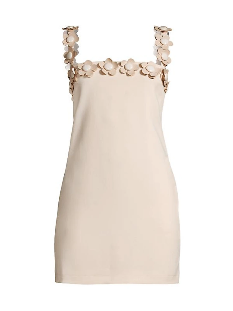 Flower-Embellished Crepe Minidress