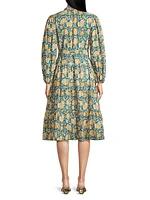 Belted Floral Textured Cotton Dress