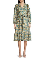 Belted Floral Textured Cotton Dress