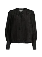 Bishop-Sleeve Texture Velvet Blouse