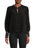 Bishop-Sleeve Texture Velvet Blouse