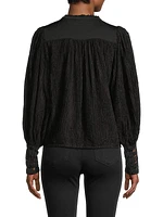 Bishop-Sleeve Texture Velvet Blouse