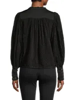 Bishop-Sleeve Texture Velvet Blouse