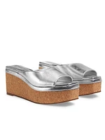 Seon 70MM Metallic Leather Wedge Sandals