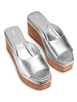 Seon 70MM Metallic Leather Wedge Sandals